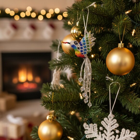 Handmade Beaded Hummingbird Bag Charm Keychain Pendant Key Ring – Colorful - Picture 2 of 5